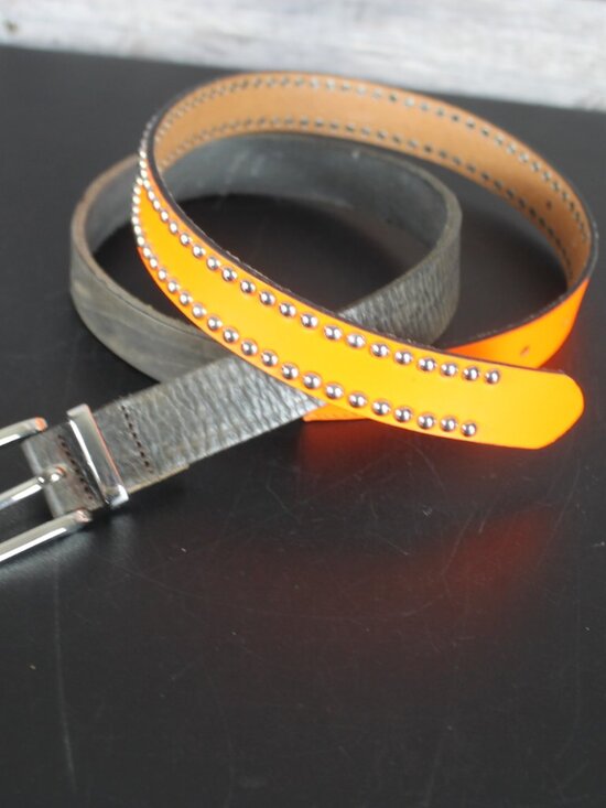 DA.D Orange & Black Studded Woman Leather Belt Size 2 Buckle Made in Italy main image 7